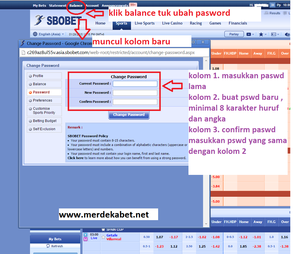 cara ganti password sbobet